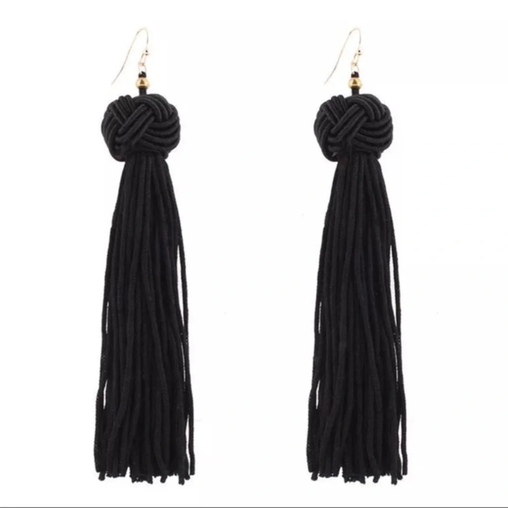 ✨BLACK✨”THE PERFECT KNOT”  TASSEL EARRINGS-DROP‎ - Picture 3 of 4